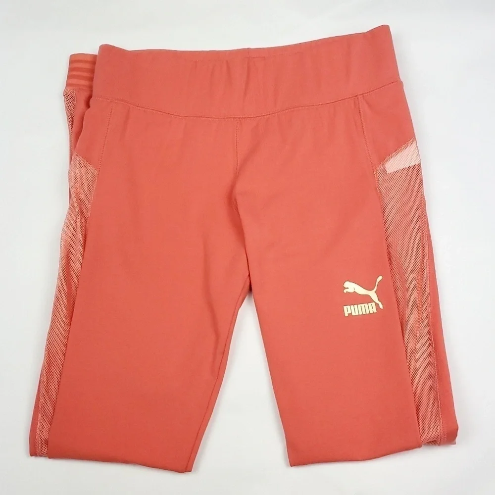 Puma Fashion T7 Women's Leggings Med Spiced Coral Exposed Workout Yoga Gym Pants